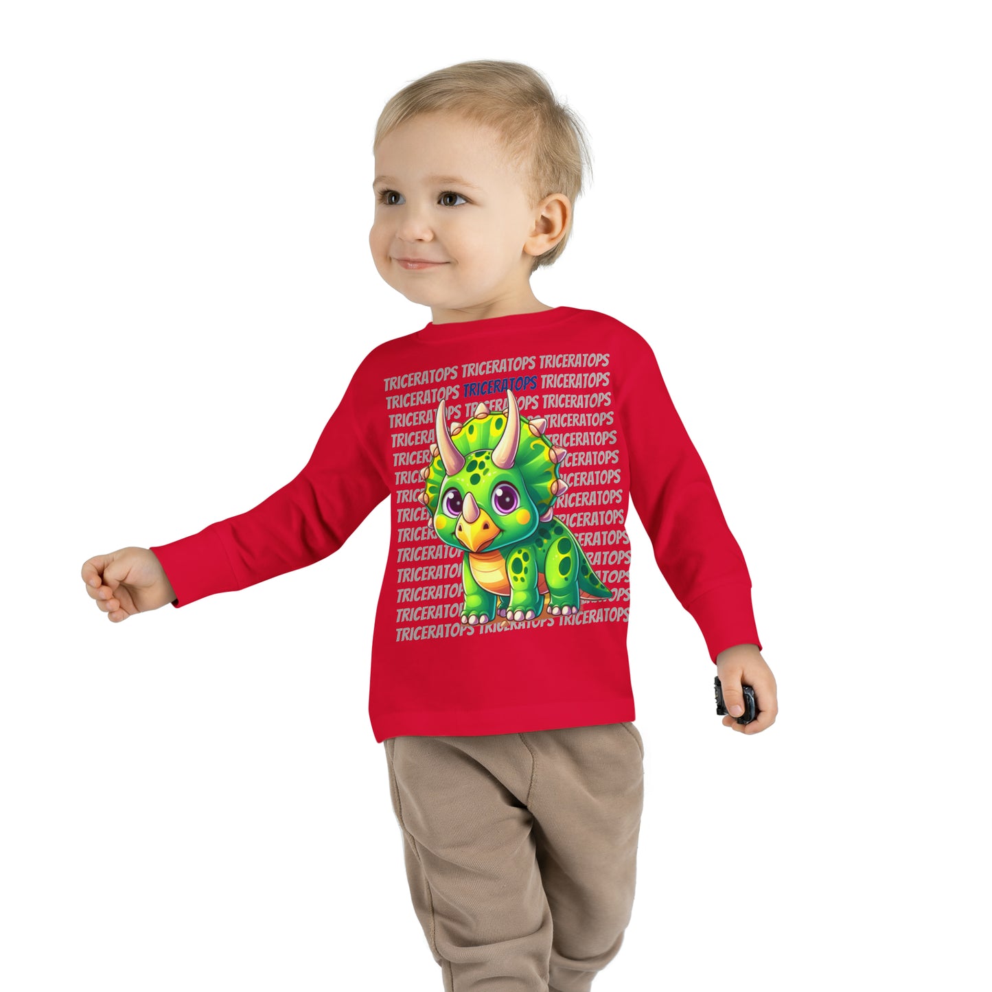 Triceratops Cartoon Dinosaur Toddler & Kids Long Sleeve T-shirt