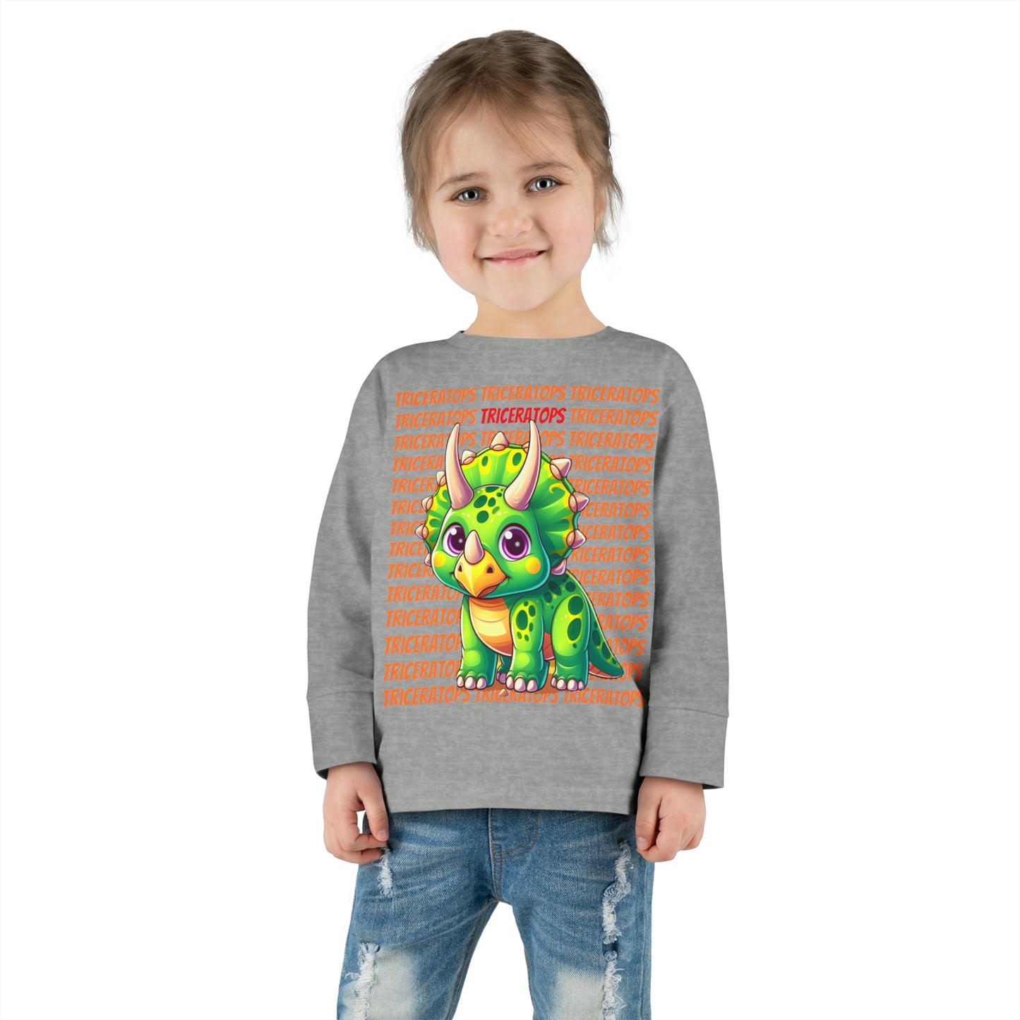 Triceratops Cartoon Dinosaur Toddler & Kids Long Sleeve T-shirt