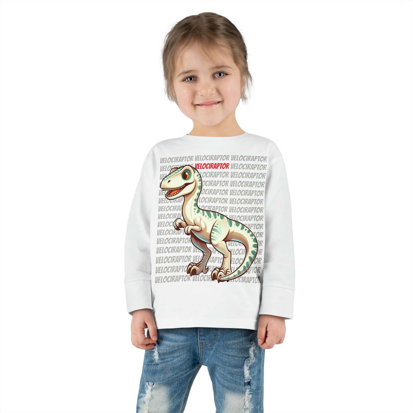 Velociraptor Dinosaur Cartoon Toddler Long Sleeve T-shirt