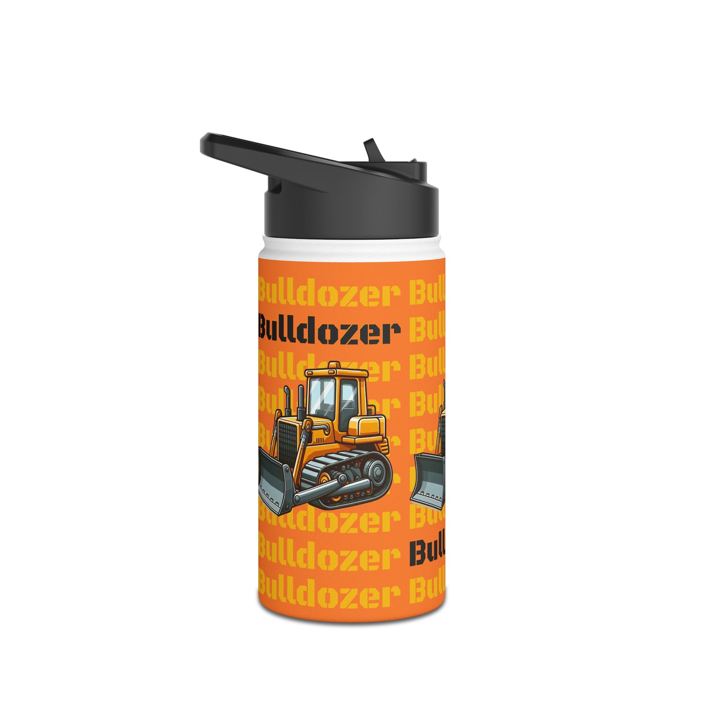 Kids & Toddler Bulldozer Construction Vehicle Stainless Steel Water Bottle, Standard Lid