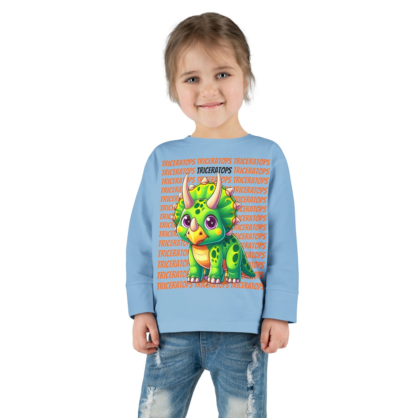 Triceratops Cartoon Dinosaur Toddler & Kids Long Sleeve T-shirt