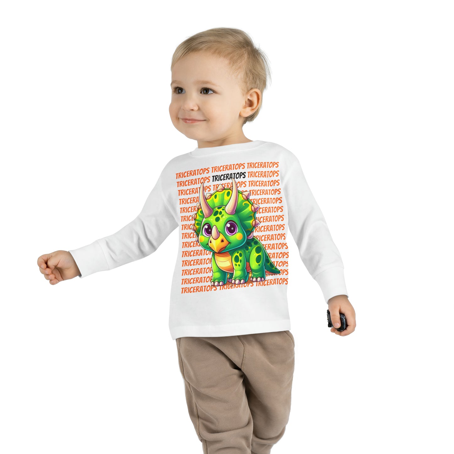 Triceratops Cartoon Dinosaur Toddler & Kids Long Sleeve T-shirt