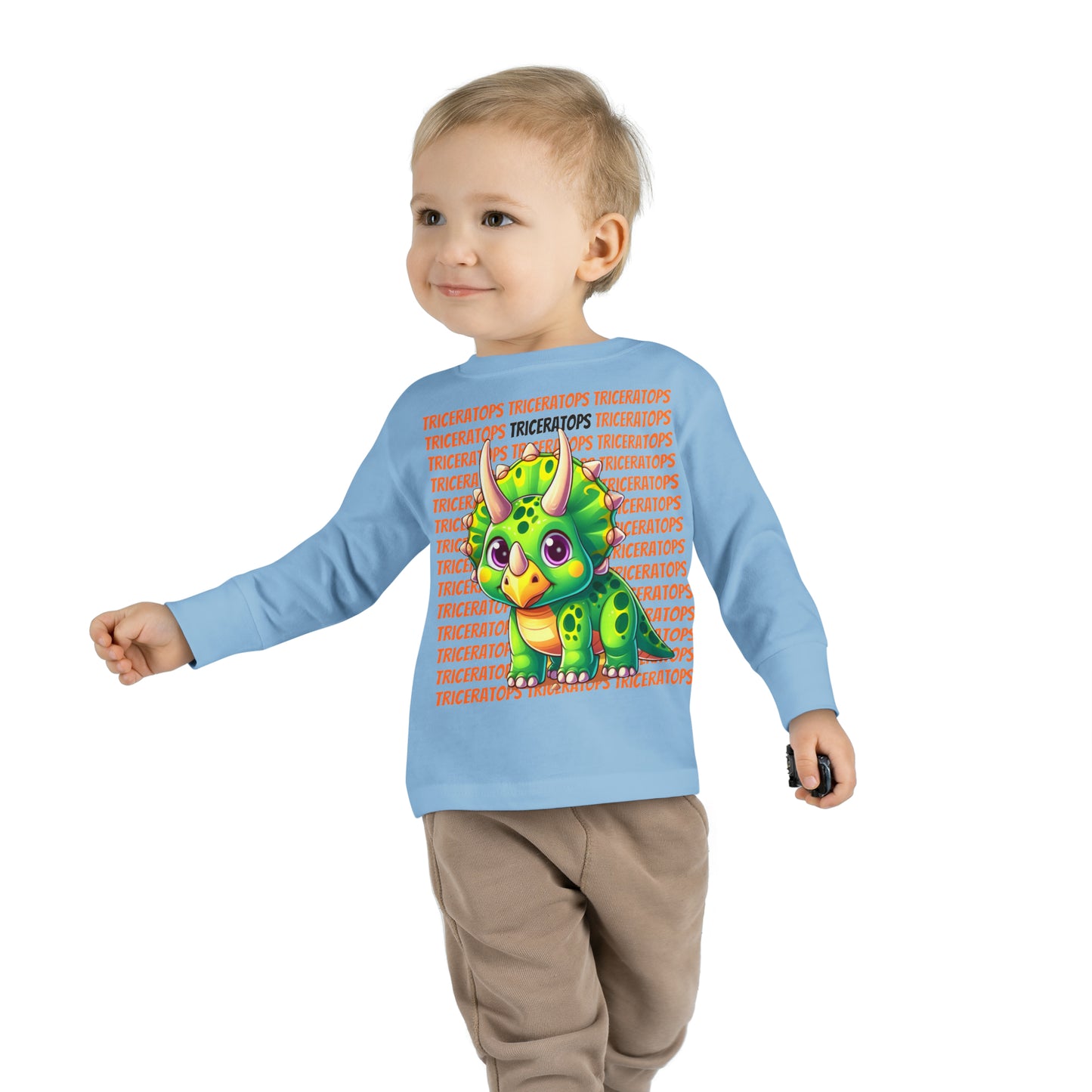 Triceratops Cartoon Dinosaur Toddler & Kids Long Sleeve T-shirt