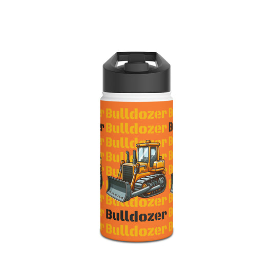 Kids & Toddler Bulldozer Construction Vehicle Stainless Steel Water Bottle, Standard Lid