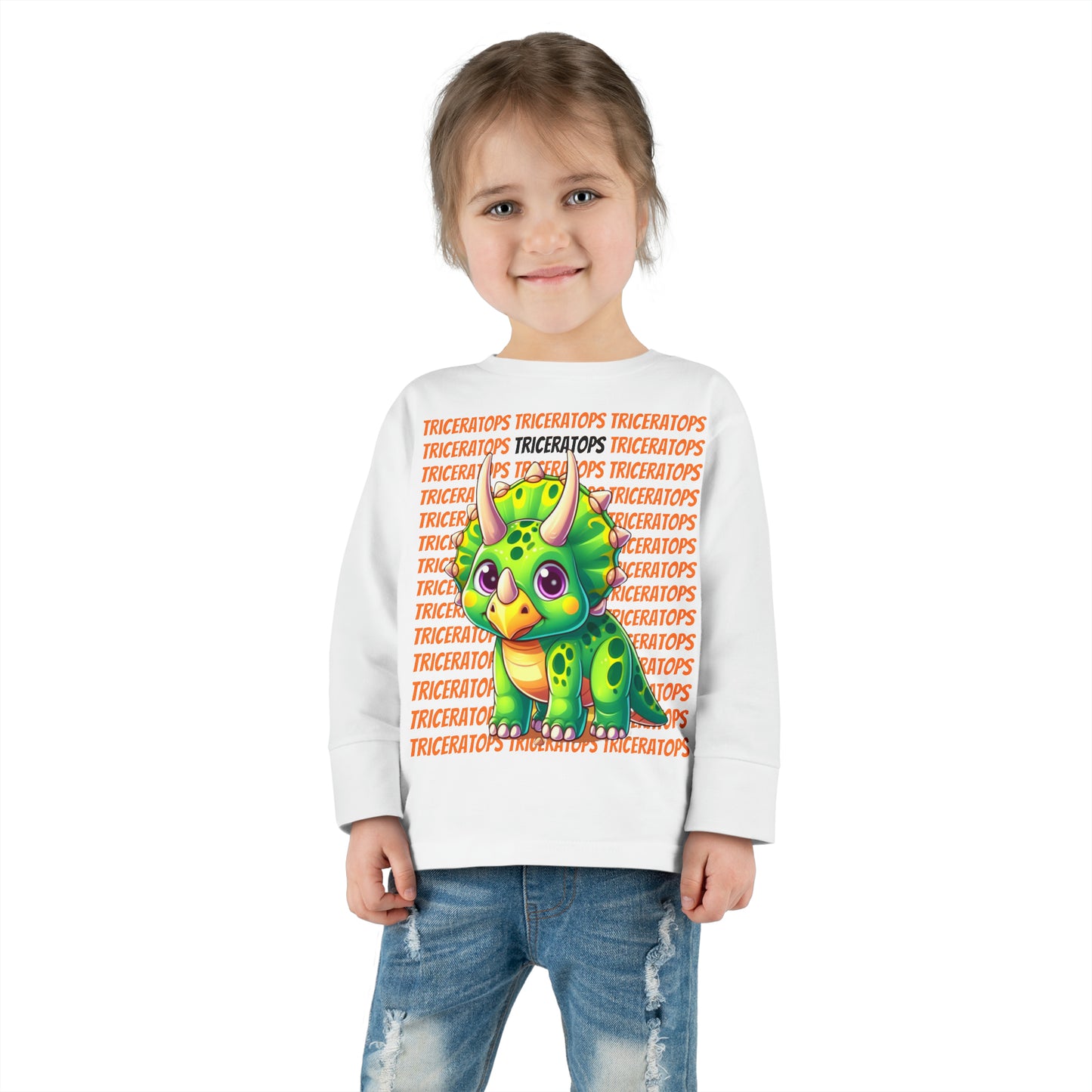 Triceratops Cartoon Dinosaur Toddler & Kids Long Sleeve T-shirt