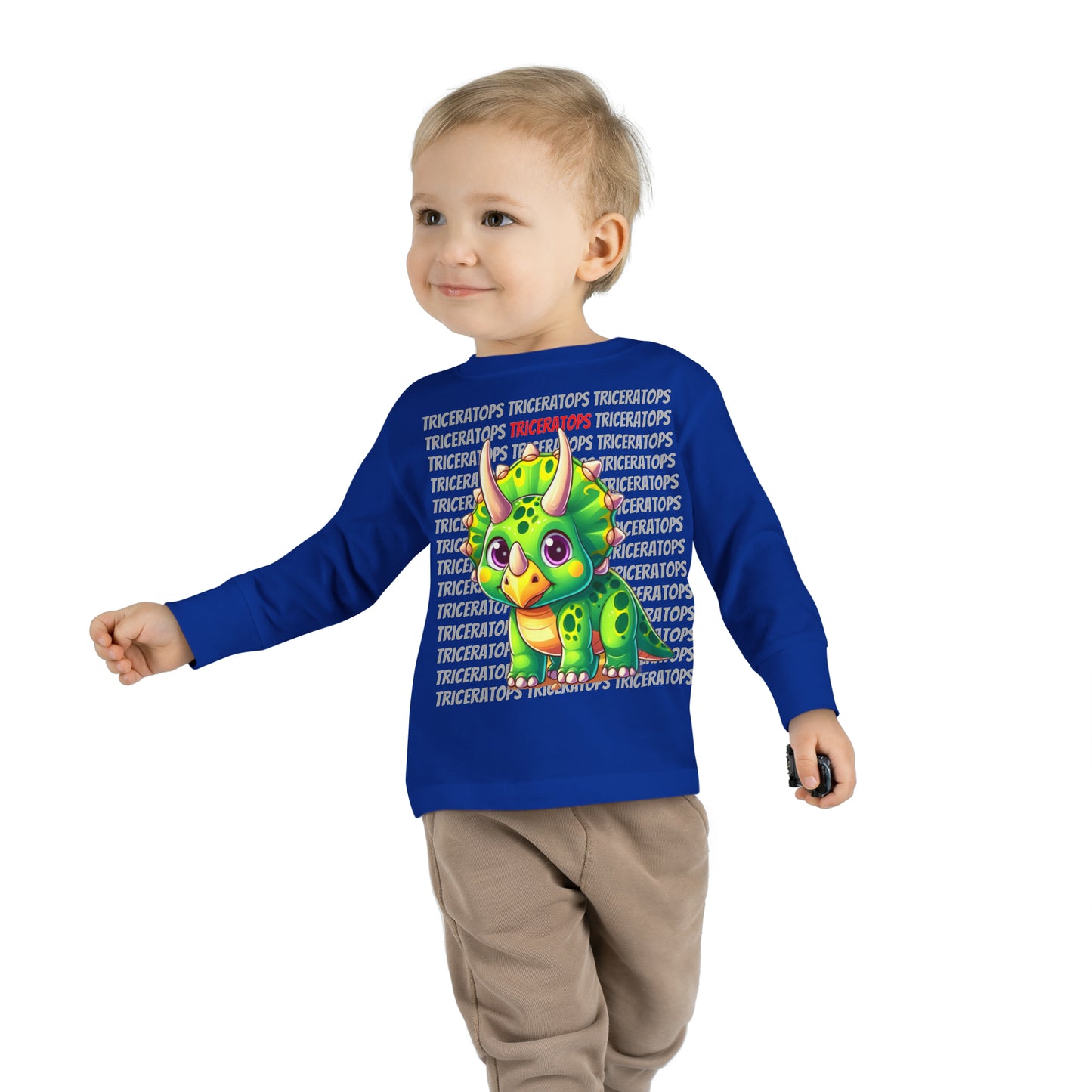 Triceratops Cartoon Dinosaur Toddler & Kids Long Sleeve T-shirt