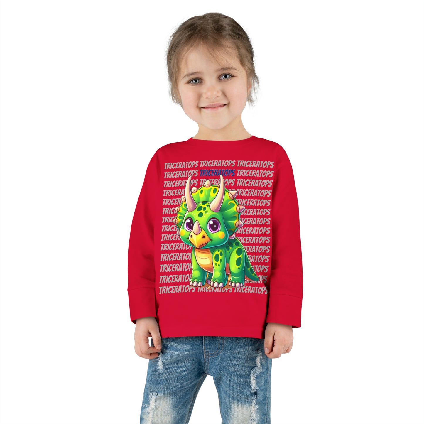 Triceratops Cartoon Dinosaur Toddler & Kids Long Sleeve T-shirt